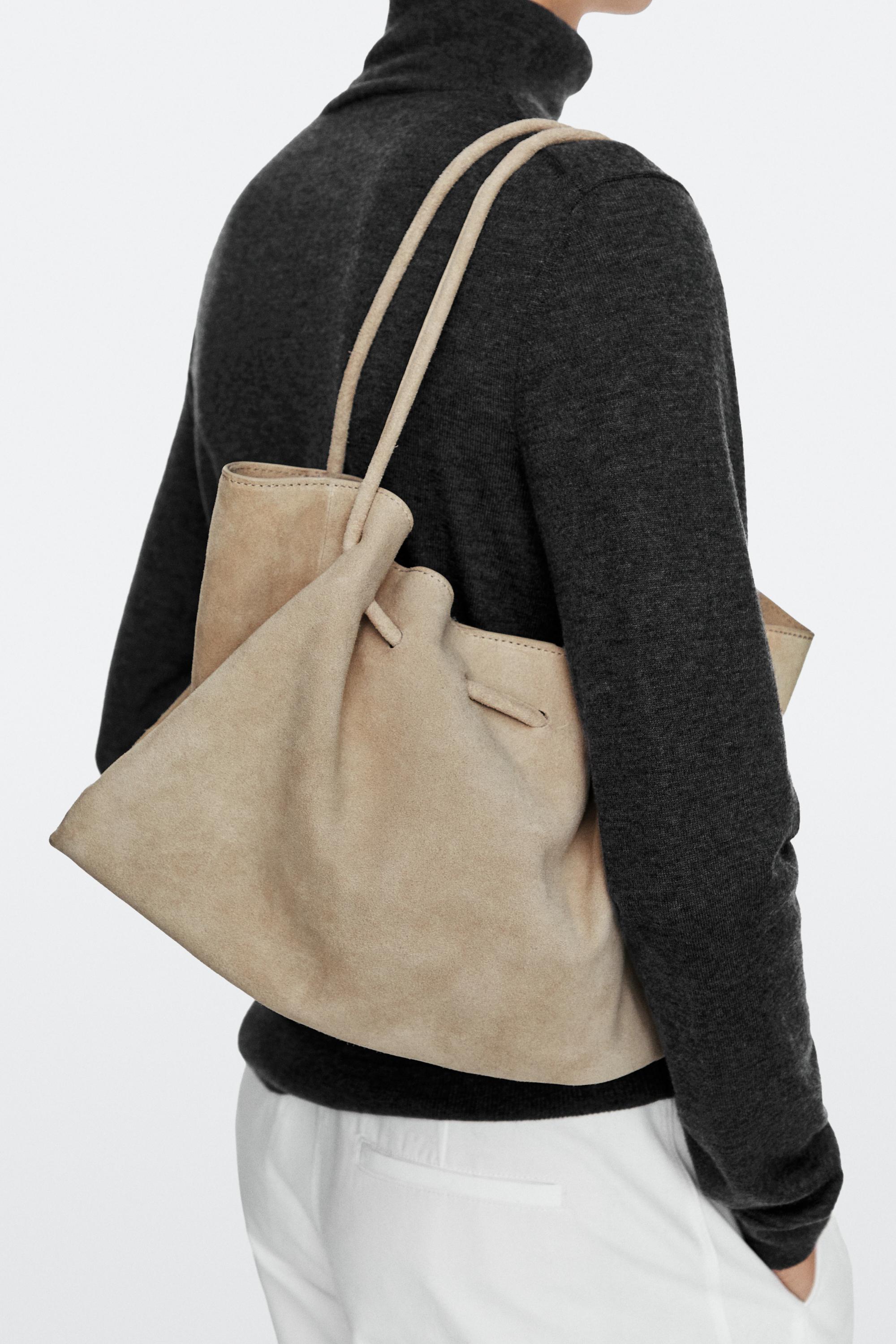 Ruched split suede leather bag